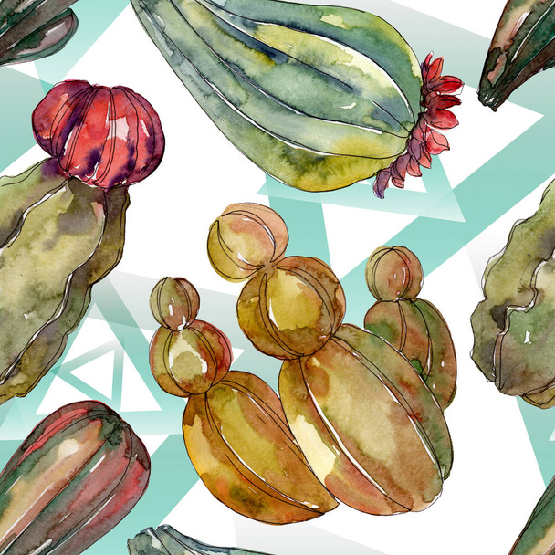 Cactus floral botanical flowers. Wild spring leaf wildflower. Watercolor illustration set. Watercolour drawing fashion aquarelle. Seamless background pattern. Fabric wallpaper print texture. - Foto, afbeelding