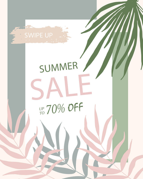 Summer discount cards with tropic palm design. Can be used for social media sale website, poster, flyer, email, newsletter, ads, promotional material. Mobile banner template. - Vecteur, image
