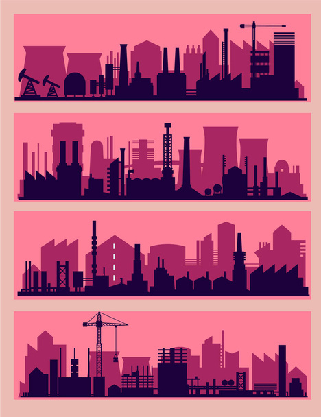 Industrial trendy city skyline colored sets. Vector illustration - Vektor, kép