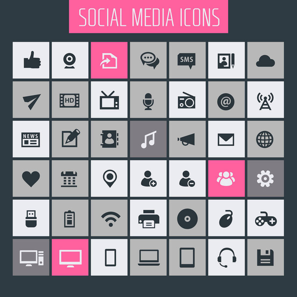 Big Social Media icon set, trendy flat icons collection - Vector, Imagen