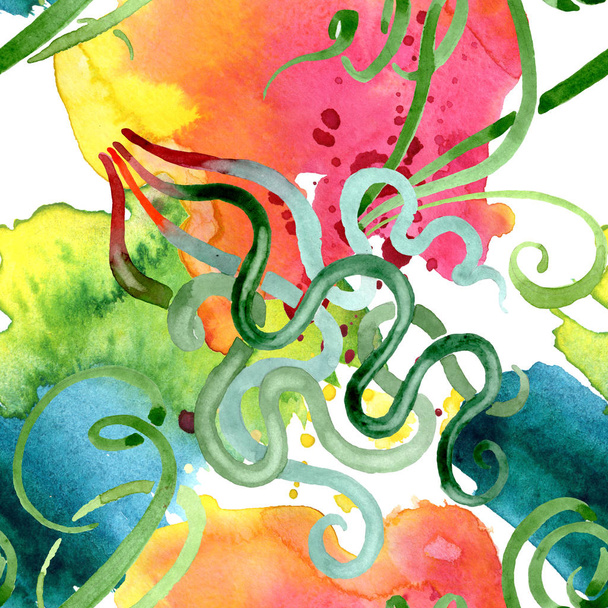 Green succulent floral botanical flowers. Watercolor background illustration set. Seamless background pattern. - Foto, afbeelding