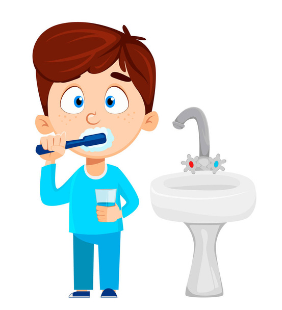 sevimli küçük çocuk diş fırçalama - Vektör, Görsel