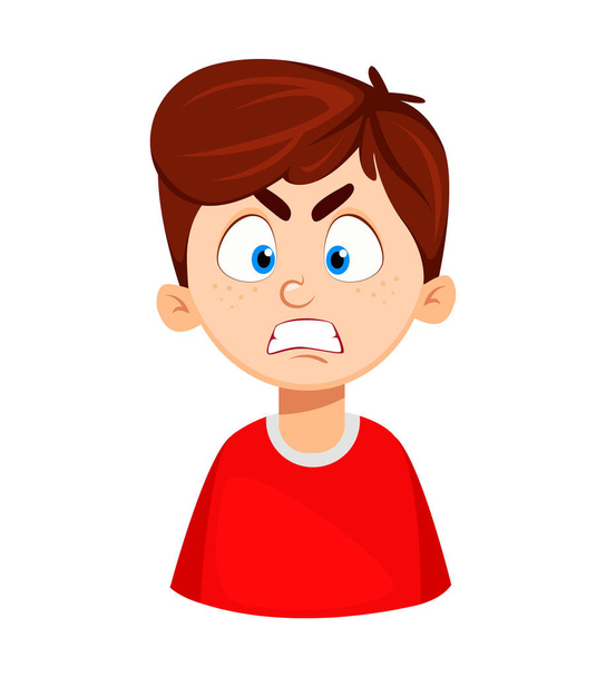 Face expression of cute boy, angry - Vector, Image