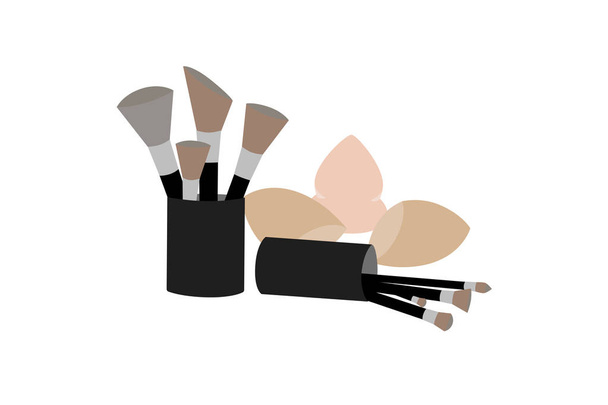 Pinsel und Schwamm Set für Kosmetik und Make-up, isoliert auf weißem Hintergrund - Vektor, Bild