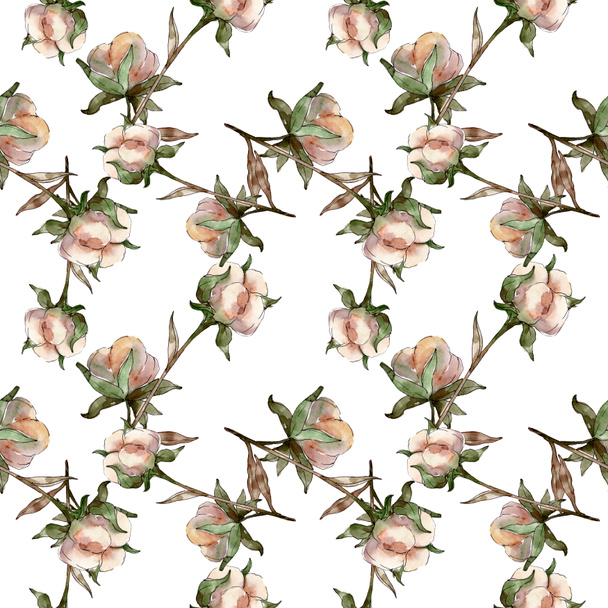 White cotton floral botanical flowers. Watercolor illustration set. Seamless background pattern. Wallpaper print texture. - Фото, зображення