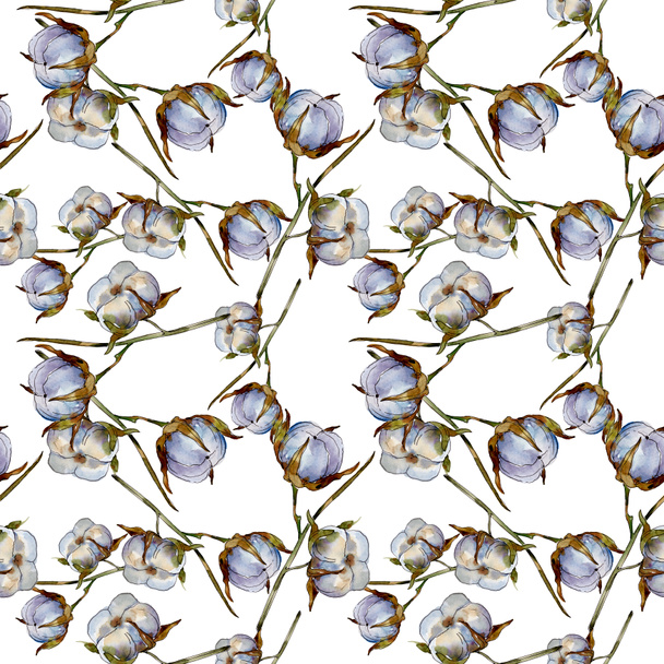 White cotton floral botanical flowers. Watercolor illustration set. Seamless background pattern. Wallpaper print texture. - Zdjęcie, obraz
