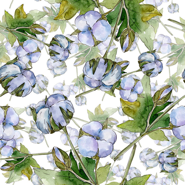 White cotton floral botanical flowers. Watercolor illustration set. Seamless background pattern. Wallpaper print texture. - Photo, Image