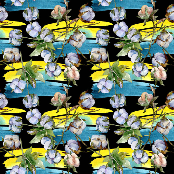 White cotton floral botanical flowers. Watercolor illustration set. Seamless background pattern. Wallpaper print texture. - Фото, зображення