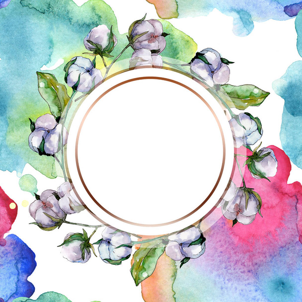 Cotton floral botanical flower. Wild spring leaf wildflower isolated. Watercolor background illustration set. Watercolour drawing fashion aquarelle isolated. Frame border ornament square. - Foto, Imagen