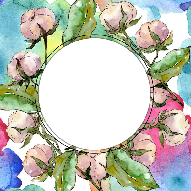 Cotton floral botanical flower. Wild spring leaf wildflower isolated. Watercolor background illustration set. Watercolour drawing fashion aquarelle isolated. Frame border ornament square. - Foto, imagen