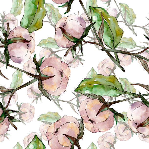 Cotton floral botanical flower. Wild spring leaf wildflower. Watercolor illustration set. Watercolour drawing fashion aquarelle. Seamless background pattern. Fabric wallpaper print texture. - Photo, Image