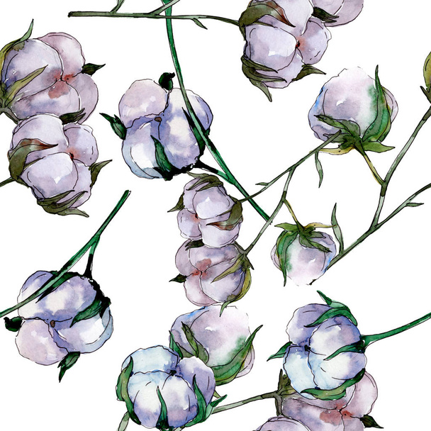 Cotton floral botanical flower. Wild spring leaf wildflower. Watercolor illustration set. Watercolour drawing fashion aquarelle. Seamless background pattern. Fabric wallpaper print texture. - Foto, afbeelding