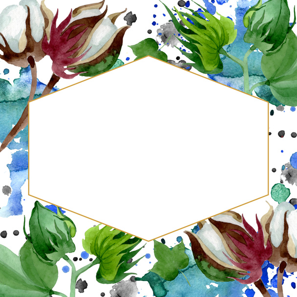 White cotton floral botanical flower. Wild spring leaf wildflower. Watercolor background illustration set. Watercolour drawing fashion aquarelle. Frame border crystal ornament square. - Photo, Image