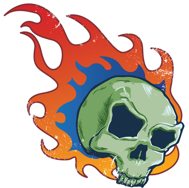 Flaming schedel tatoeage stijl vector illust - Vector, afbeelding