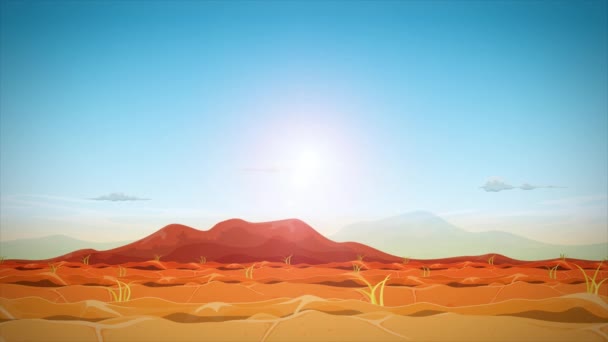 Far West Desert Seamless Landscape Animation Loop / 4k animación en bucle sin costuras de un fondo de paisaje desértico del lejano oeste, con manchas en la puesta del sol y el sol con efecto de bengalas ópticas
 - Metraje, vídeo