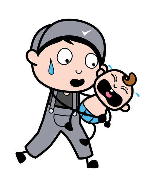 Holding a Crying Baby and Trying to Shut Up - Retro Repairman Ca - Vector, Image