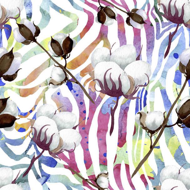 White cotton floral botanical flowers. Watercolor background illustration set. Seamless background pattern. - Foto, Imagem