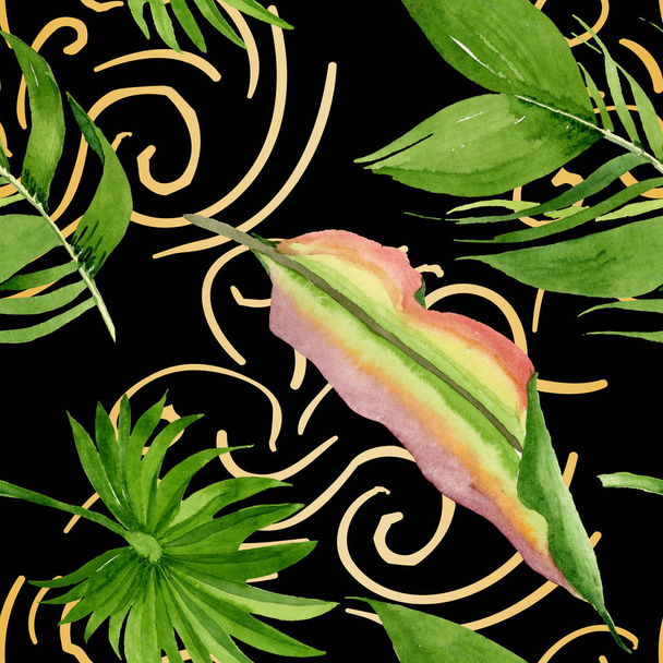 Palm beach tree leaves jungle botanical. Watercolor background illustration set. Seamless background pattern. - Valokuva, kuva