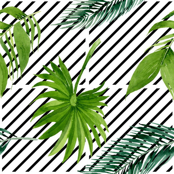 Palm beach tree leaves jungle botanical. Watercolor background illustration set. Seamless background pattern. - Foto, Bild
