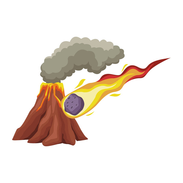 Vulcano with lava and meteor cartoon - Vector, Image