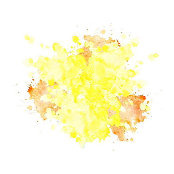 Aquarel vlek van bleke gele kleur met spatten. - Foto, afbeelding