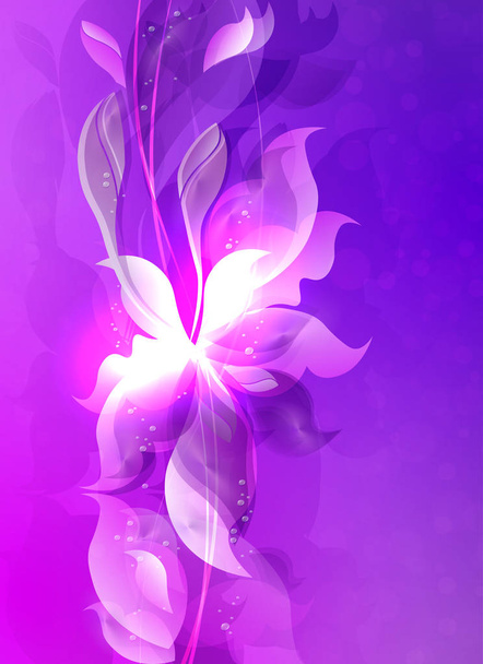 Lehké purpurové složení s abstraktními siluety listů a květů. - Vektor, obrázek