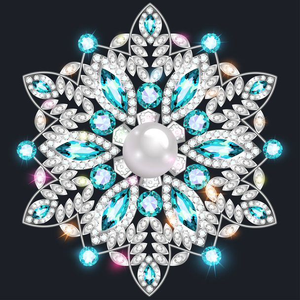 An illustration of a shiny pendant brooch with precious stones.  - Vector, imagen