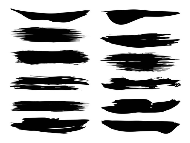 Kokoelma taiteellinen grungy musta maali käsin tehty luova harja aivohalvaus asetettu eristetty valkoisella pohjalla. Ryhmä abstrakteja grunge luonnoksia muotoilukasvatukseen tai graafiseen taiteen koristeluun
 - Valokuva, kuva