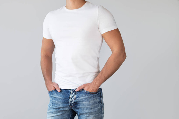 Man wearing a white cotton shirt with empty space for your text  - Photo, Image
