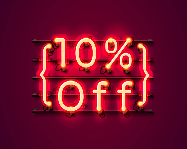 Neon frame 10 off text banner. Night Sign board. - Vecteur, image