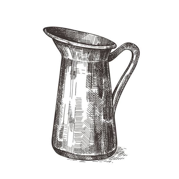 Milk jug. Vector image. Sketch graphics. Illustration in retro style. - Vector, afbeelding