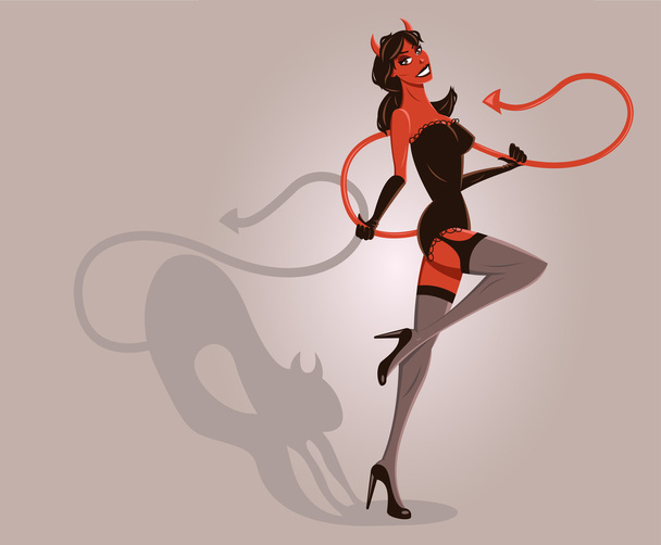 Şeytan kadın halloween pin-up illustratio - Vektör, Görsel