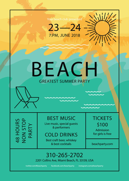 Illustration vectorielle colorée du modèle d'affiche Beach party
  - Vecteur, image