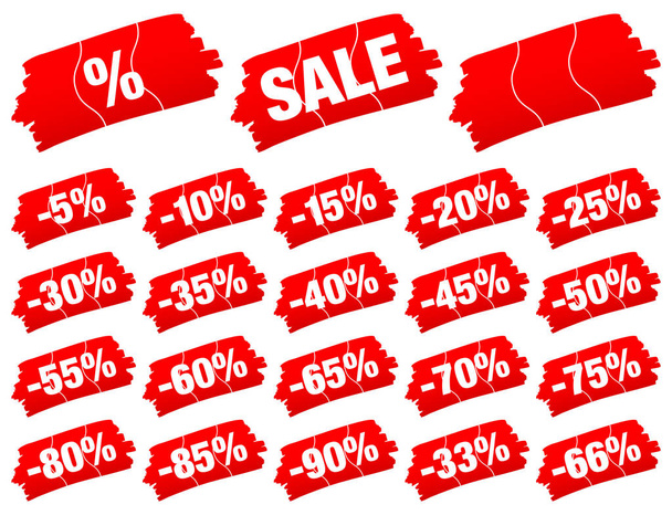 Набір червоних розділених пензлів Продаж Мінус
 - Вектор, зображення