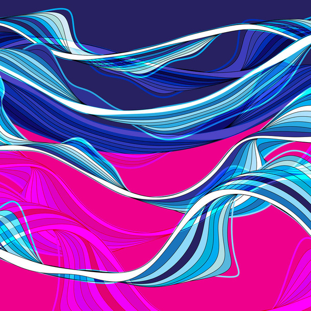 Abstract beautiful linear vector wave graphics over dark background - Vector, Image