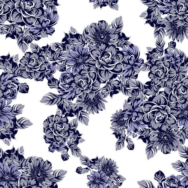 Monochrome vintage style flowers seamless pattern - Vektori, kuva