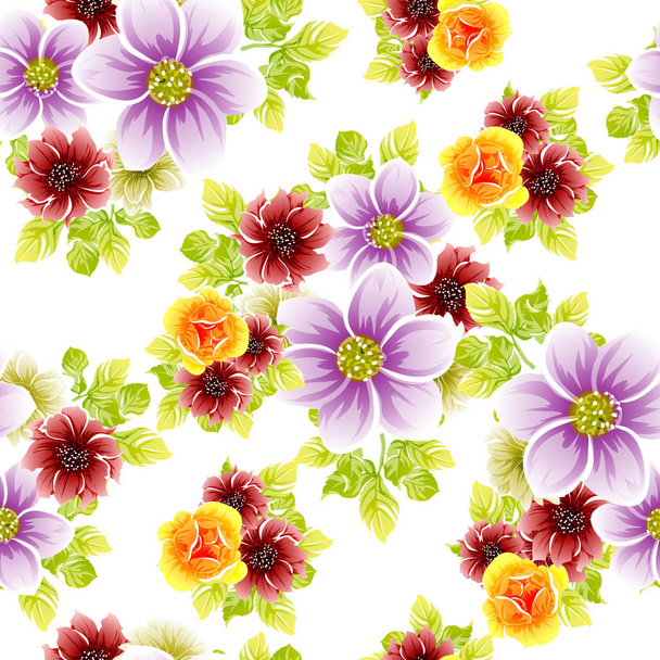 Colourful vintage style flowers seamless pattern - Διάνυσμα, εικόνα