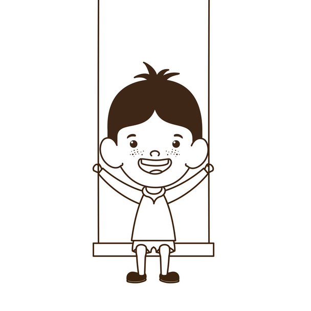 silhouette of baby boy in swing smiling - Vector, Image