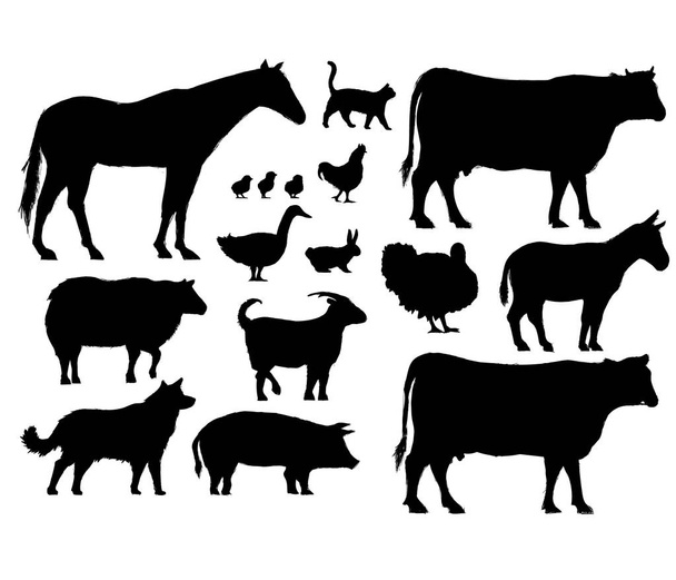 Векторна ферма Тварини силуети ізольовані на білому
 - Вектор, зображення
