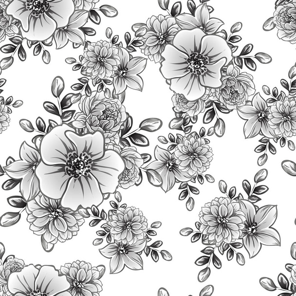 Seamless monochrome vintage style flowers pattern - Vektor, kép