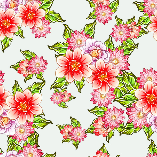 Colourful vintage style flowers seamless pattern - Vektör, Görsel
