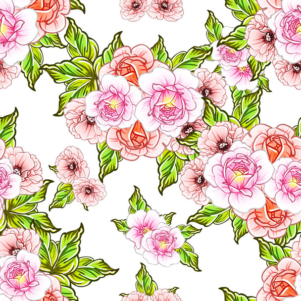 Colourful vintage style flowers seamless pattern - Vektor, kép