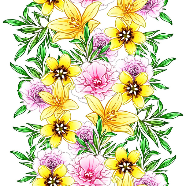 Colourful vintage style flowers seamless pattern - Vector, Imagen