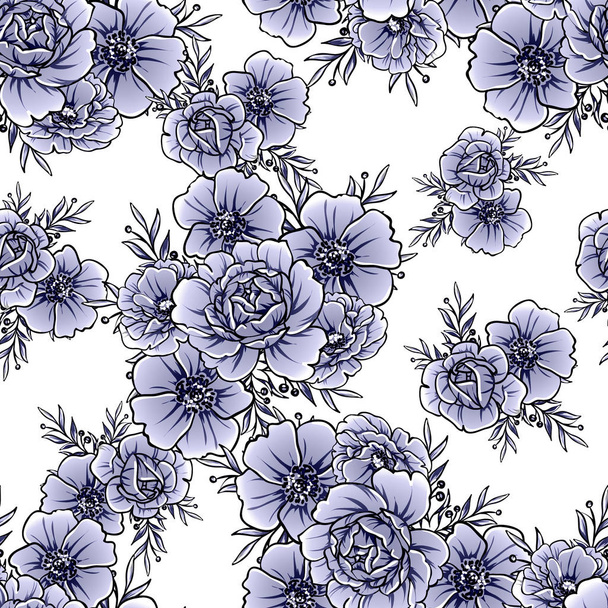 Monochrome vintage style flowers seamless pattern - Διάνυσμα, εικόνα