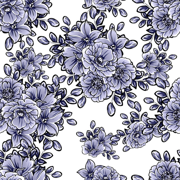 Monochrome vintage style flowers seamless pattern - Vector, Image