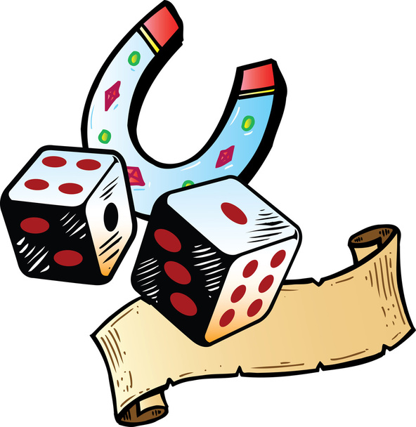 Lucky dice with horseshoe tattoo style i - Vector, Image