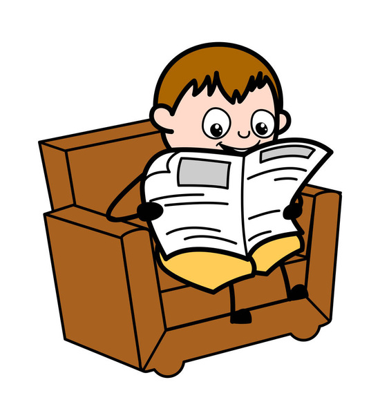 Reading Newspaper - Teenager Cartoon Fat Boy Vector Illustration - Vector, Image