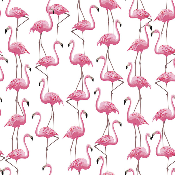vector seamless bright realistic pink flamingos pattern, vertical orientation, exotic tropical birds - Vektör, Görsel