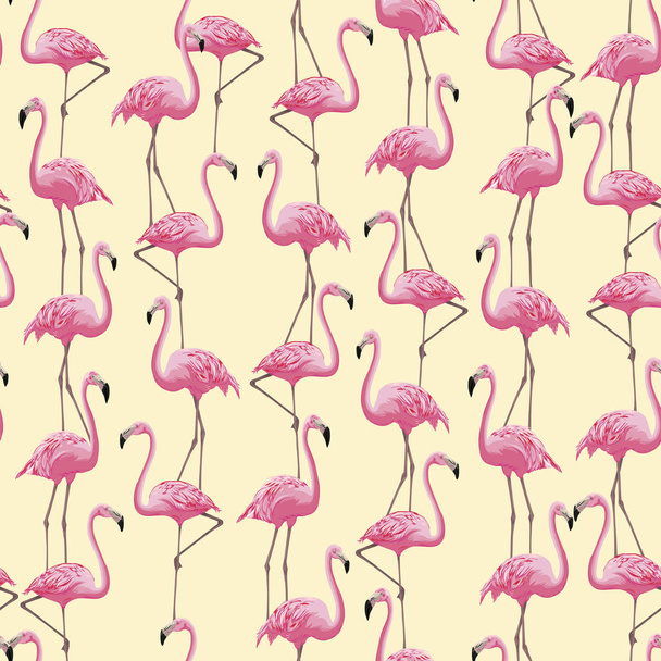 vector seamless bright realistic pink flamingos pattern, vertical orientation, exotic tropical birds - ベクター画像