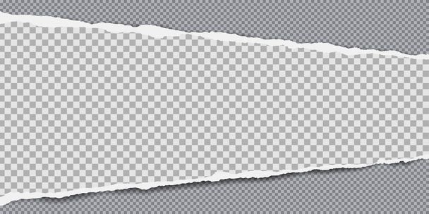 Piece of white squared torn paper strip with soft shadow is on grey squared background. Vector illustration - Vector, Image